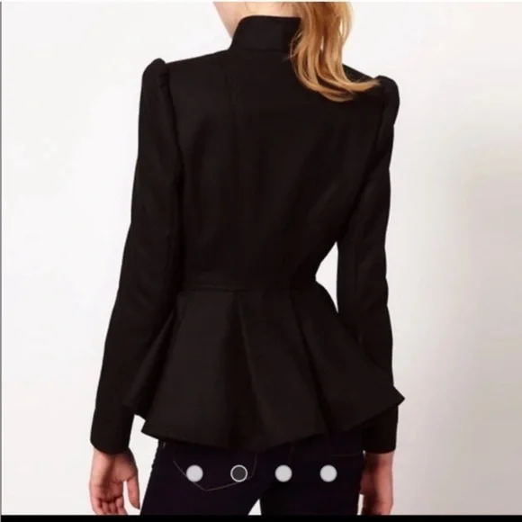 RARE Ted Baker Black Wool Cashmere Blend Peplum Sollel Coat - Picture 4 of 13